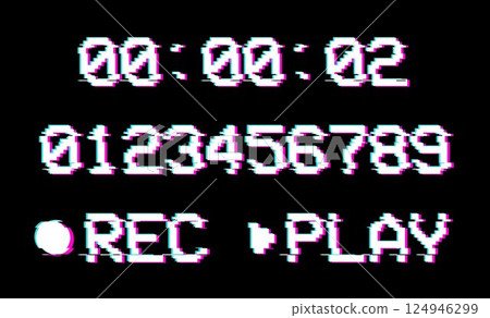Glitch number, rec, play text, Retro record effect, Abstract noise distortion with glitch lines Glitch number, rec, play text, Retro record effect, Abstract noise distortion with glitch lines 124946299