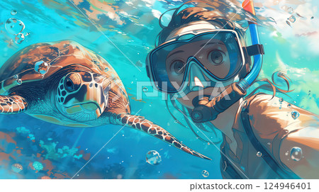 Divers encounter sea turtles in Okinawa's blue waters 124946401