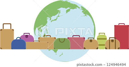 手提箱和地球儀環遊世界 — — 教育、旅遊和商業的全球插畫 124946494