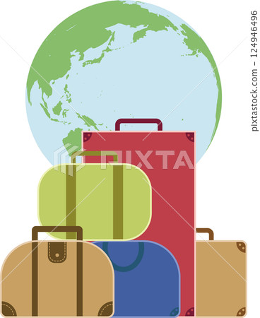 手提箱和地球儀環遊世界 — — 教育、旅遊和商業的全球插畫 124946496