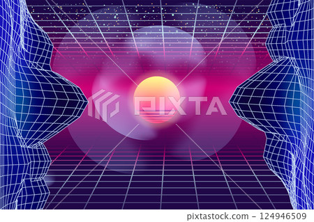 Synthwave retro banner vaporwave aesthetic background Synthwave retro banner vaporwave aesthetic background 124946509