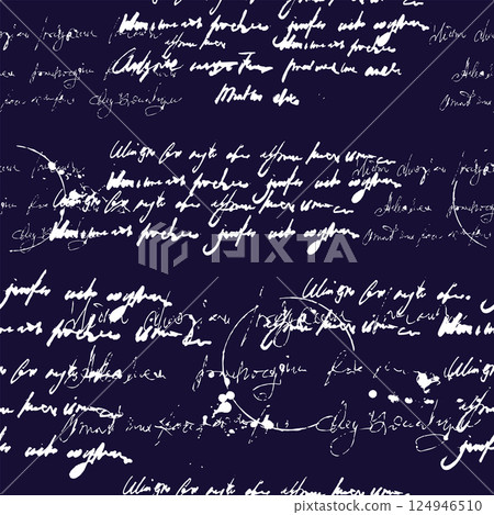 Handwritten illegible text ink, splatter, vintage seamless pattern 124946510