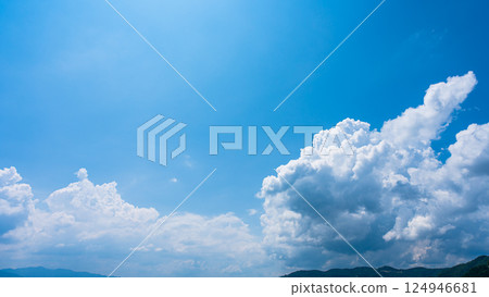 Cumulonimbus clouds over a summer blue sky and mountain scenery Cumulonimbus clouds over a summer blue sky and mountain scenery 124946681