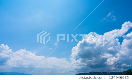 Cumulonimbus clouds over a summer blue sky and mountain scenery 124946685