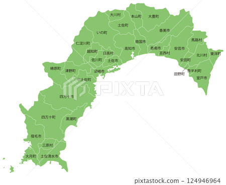 Dividable map of Kochi prefecture with city and town names 124946964