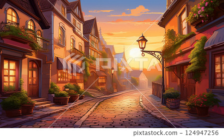 夕陽下的古鎮風光 124947256