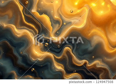 Swirling Gold and Deep Blue Hues Create a Mesmerizing Abstract Art Piece. Generative AI 124947508