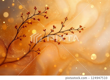 Golden Blossoms Dance Gracefully in a Dreamy, Shimmering Landscape. Generative AI 124947510