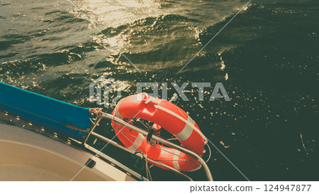 Sea view from yacht, sunny weather 124947877