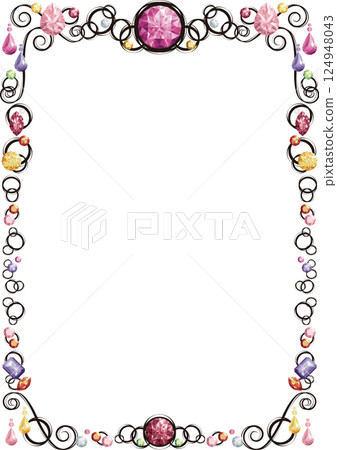 垂直框架裝飾有珠寶(暖色,黑線) 垂直框架裝飾有珠寶(暖色,黑線) 124948043