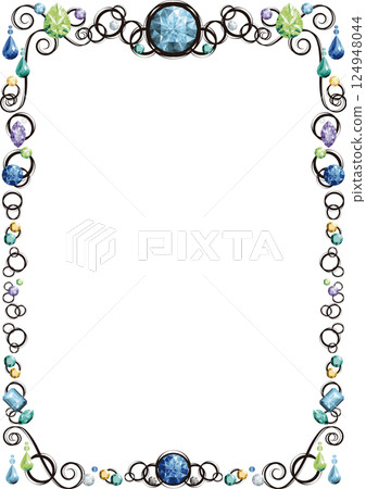 Vertical jeweled frame (cool colors, black lines) Vertical jeweled frame (cool colors, black lines) 124948044