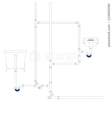 Plan of pluming from drain of sink and bath  124948300