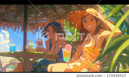 A woman enjoying a summer vacation in Okinawa 124948425