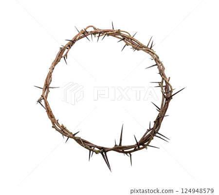 Crown of thorns casting a distinct shadow, creating a symbolic easter image of suffering, sacrifice, and remembrance good friday cutout isolated on a transparent background Crown of thorns casting a distinct shadow, creating a symbolic easter image of suffering, sacrifice, and remembrance good friday cutout isolated on a transparent background 124948579