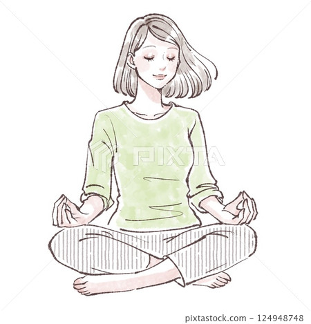 一個女人打坐的插圖 一個女人打坐的插圖 124948748