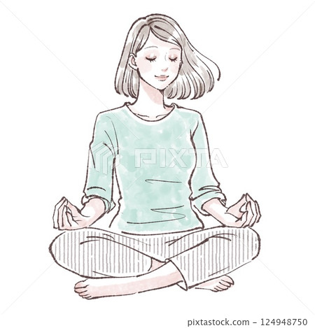 一個女人打坐的插圖 一個女人打坐的插圖 124948750