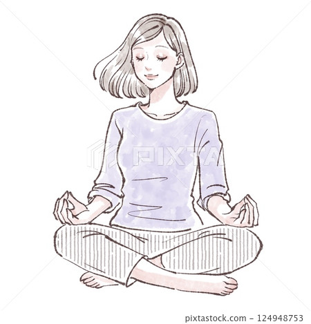 一個女人打坐的插圖 一個女人打坐的插圖 124948753