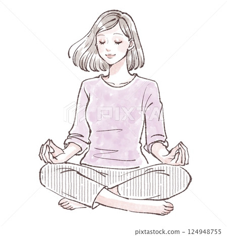 一個女人打坐的插圖 124948755