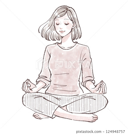 一個女人打坐的插圖 124948757