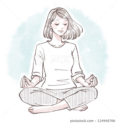 一個女人打坐的插圖 124948766