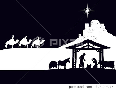 Christmas Nativity Scene Bethlehem Manger Wise Men 124948947