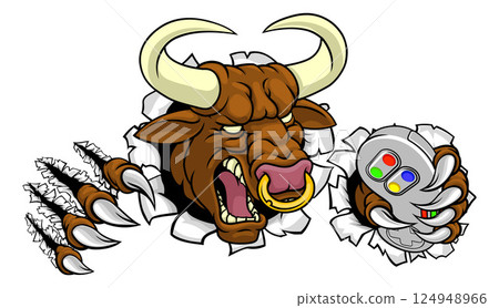 Bull Minotaur Longhorn Cow Gamer Mascot Cartoon 124948966