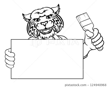 Wildcat Painter Decorator Paint Brush Mascot Man 124948968