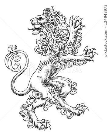 Heraldic Coat of Arms Crest Rearing Heraldry Lion Heraldic Coat of Arms Crest Rearing Heraldry Lion 124948972