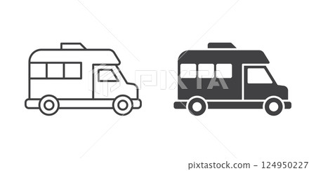 RV car icon in flat style. Camper vector illustration on isolated background. Transport sign business concept. 124950227