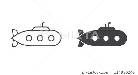 Submarine icon in flat style. Bathyscaphe vector illustration on isolated background. Transport sign business concept. Submarine icon in flat style. Bathyscaphe vector illustration on isolated background. Transport sign business concept. 124950246