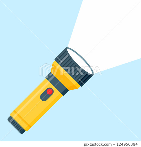 Flashlight icon in flat style. Electric lamp vector illustration on isolated background. Pocket lantern sign business concept. 124950384