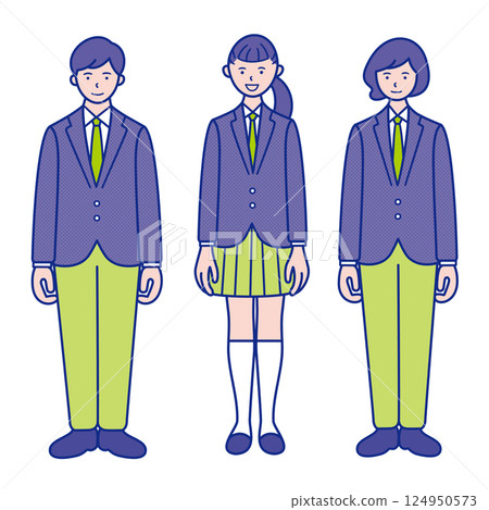 身穿無性別制服的學生全身插畫[設定] 124950573