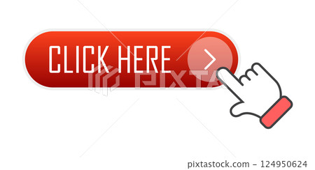 Click here banner icon in flat style. Ecommerce vector illustration on isolated background. Shopping button sign business concept. Click here banner icon in flat style. Ecommerce vector illustration on isolated background. Shopping button sign business concept. 124950624