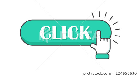 Click here banner icon in flat style. Ecommerce vector illustration on isolated background. Shopping button sign business concept. 124950630