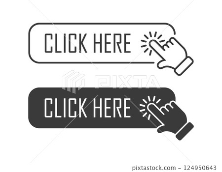 Click here banner icon in flat style. Ecommerce vector illustration on isolated background. Shopping button sign business concept. Click here banner icon in flat style. Ecommerce vector illustration on isolated background. Shopping button sign business concept. 124950643