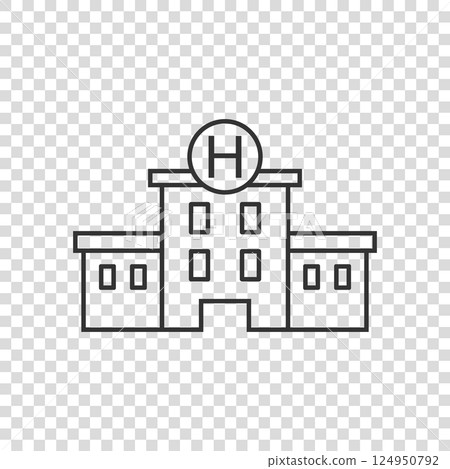 Hospital building icon in flat style. Medical clinic vector illustration on isolated background. Medicine sign business concept. 124950792