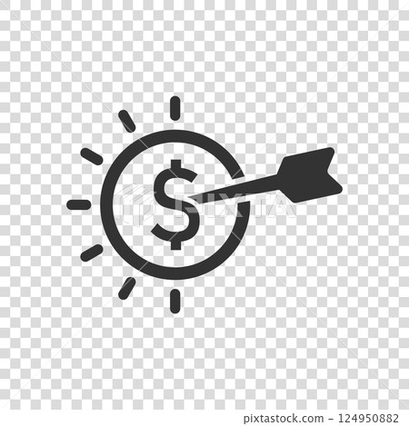 Darts target with dollar icon in flat style. Budget deposit vector illustration on isolated background. Strategy achievement sign business concept. 124950882