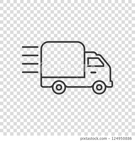 Shipping fast icon in flat style. Delivery truck vector illustration on isolated background. Express logistic sign business concept. 124950886