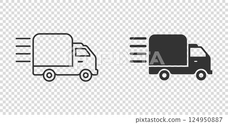 Shipping fast icon in flat style. Delivery truck vector illustration on isolated background. Express logistic sign business concept. 124950887