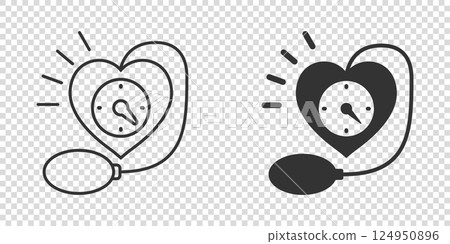 Arterial blood pressure icon in flat style. Heartbeat monitor vector illustration on isolated background. Pulse diagnosis sign business concept. 124950896