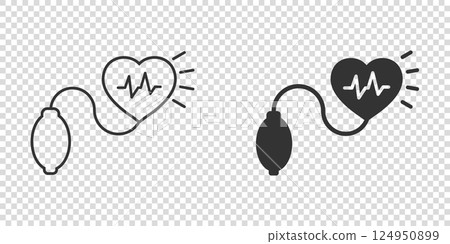 Arterial blood pressure icon in flat style. Heartbeat monitor vector illustration on isolated background. Pulse diagnosis sign business concept. 124950899
