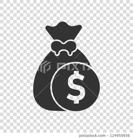 Money bag icon in flat style. Moneybag vector illustration on isolated background. Coin sack sign business concept. 124950936
