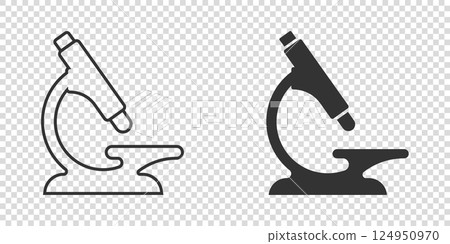Microscope icon in flat style. Laboratory magnifier vector illustration on isolated background. Biology instrument sign business concept. Microscope icon in flat style. Laboratory magnifier vector illustration on isolated background. Biology instrument sign business concept. 124950970