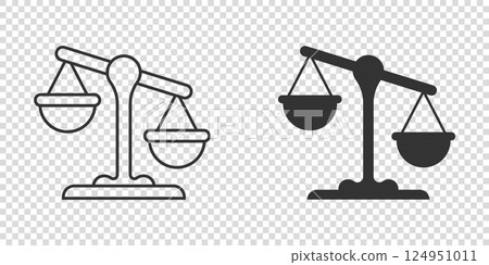 Scales icon in flat style. Libra vector illustration on isolated background. Mass comparison sign business concept. 124951011