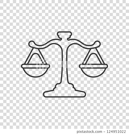 Scales icon in flat style. Libra vector illustration on isolated background. Mass comparison sign business concept. Scales icon in flat style. Libra vector illustration on isolated background. Mass comparison sign business concept. 124951022