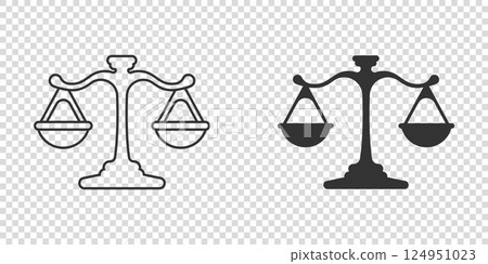 Scales icon in flat style. Libra vector illustration on isolated background. Mass comparison sign business concept. 124951023