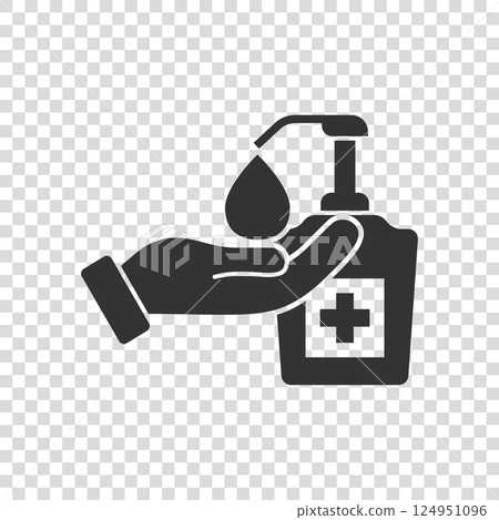 Hand sanitizer icon in flat style. Antiseptic bottle vector illustration on isolated background. Disinfect gel sign business concept. Hand sanitizer icon in flat style. Antiseptic bottle vector illustration on isolated background. Disinfect gel sign business concept. 124951096
