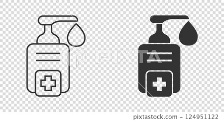 Hand sanitizer icon in flat style. Antiseptic bottle vector illustration on isolated background. Disinfect gel sign business concept. 124951122