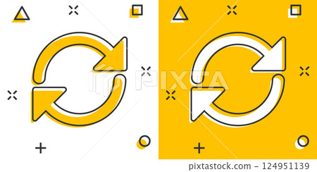 Recycle icon in comic style. Reuse cartoon vector illustration on white isolated background. Recycling splash effect sign business concept. 124951139
