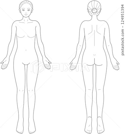 Female body seen from the front and back Female body seen from the front and back 124951394